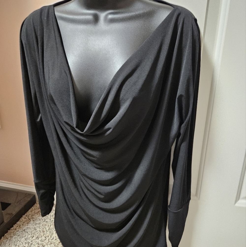 VENUSBlack Draped Asymmetrical Cowl Neck Top - Picture 6 of 13